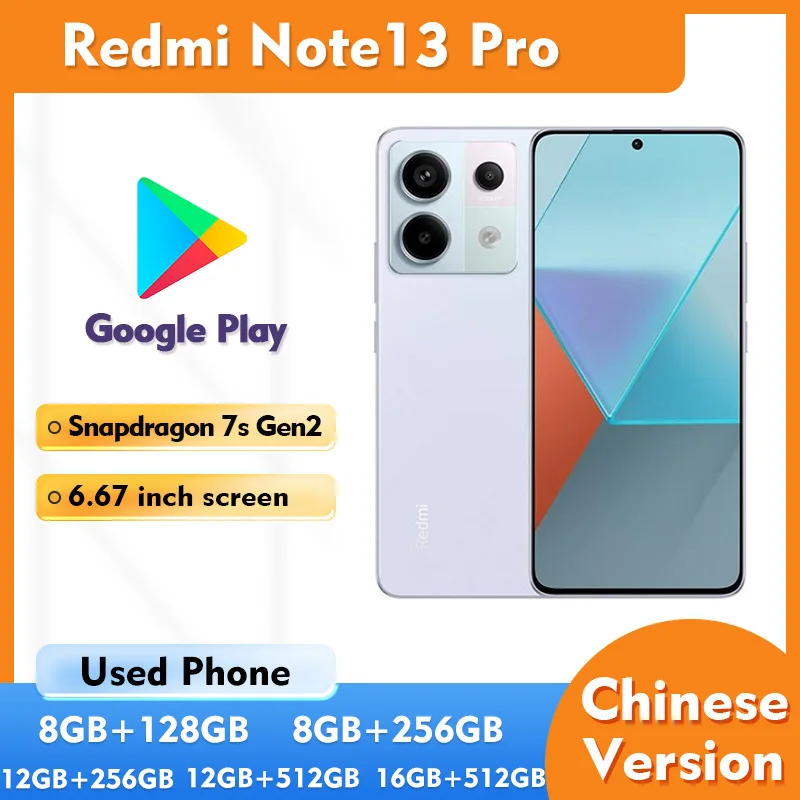 هاتف Redmi Note 13 Pro 5G 6.67 بوصة 2712x1220px CPU Snapdragon 7s Gen2 5100mAh 120 وات هاتف مستعمل بصوت عالي الدقة