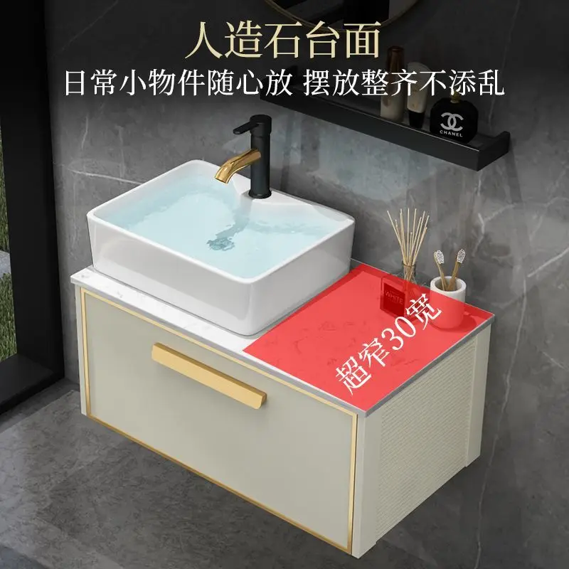Luxury Bathroom Cabinet Marble Waterproof Small Apartment Bathroom Counter Face Wash Basin Cabinet Bathroom Storage Hand Wash
