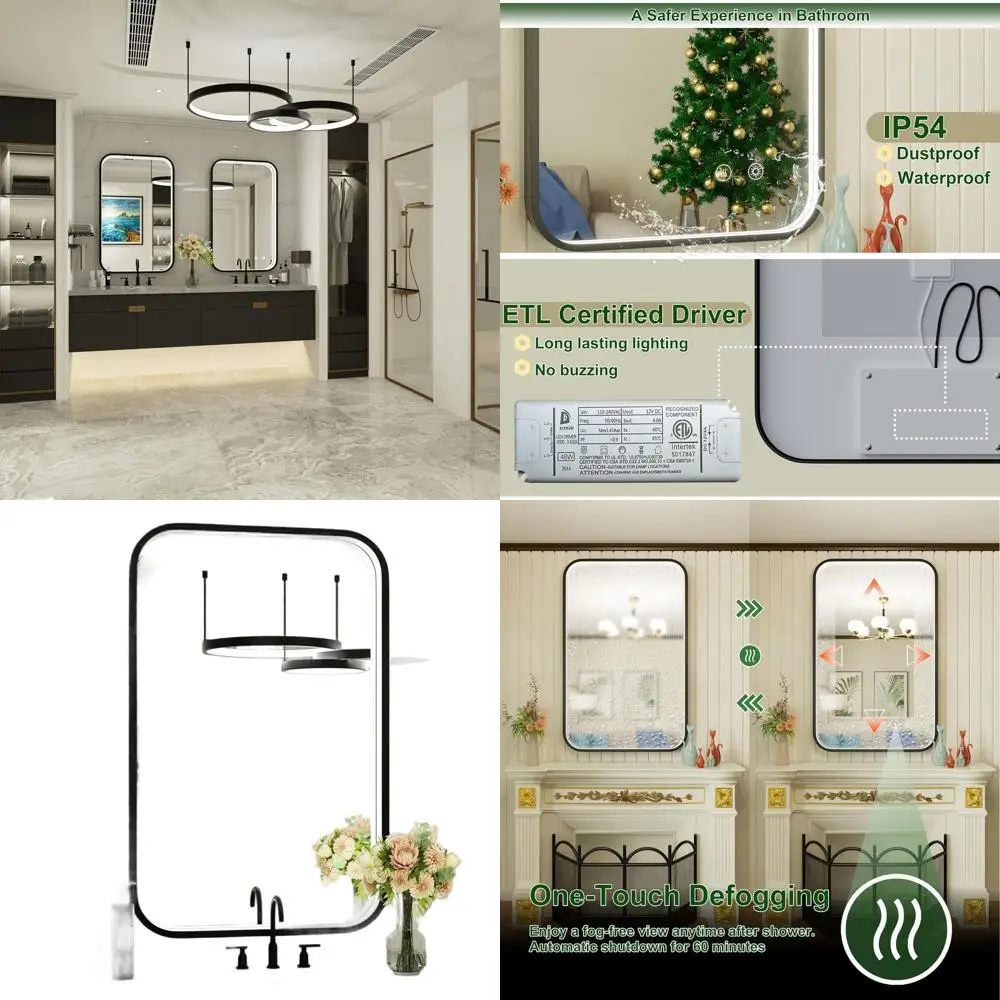 

LED Wall-Mounted Bathroom Mirror, 24x36 Inches, Adjustable Lighting, 3000K-6000K, Step-Dimmable, Anti-Fog, Memory Function