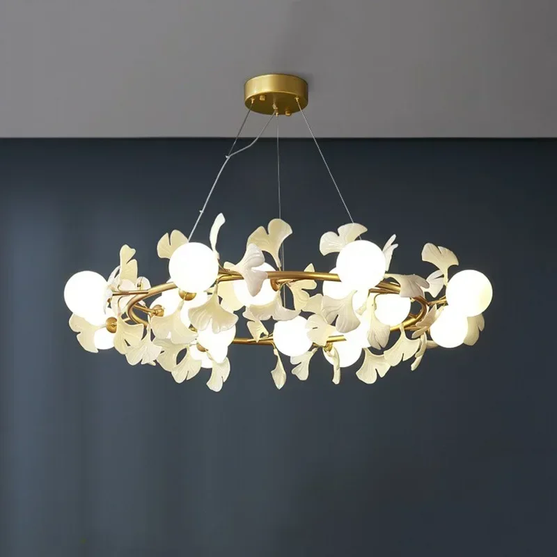 Modern Petal Gingko Leaf Branch Ceiling Chandeliers Living Dining Room LED Pendant Lamp Home Decor Hanging Light Luster Fixtures