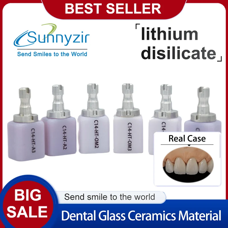 Sunnyzir Dental Lithium Disilicate HT/LT Cerec Blocks Glass Ceramic C14 18*13*15 MM Emax Crown Veneer Material for Sirona