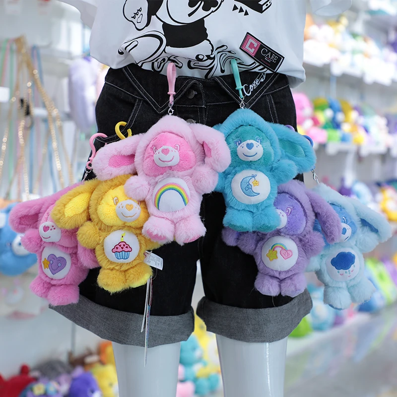 

Плюшевый брелок Care Bears 17 см: милый кавайный кролик с отвисшими ушами в шляпке, радужный медвежонок, подвеска для рюкзака, подарок на день рождения, Рождество, для декора комнаты