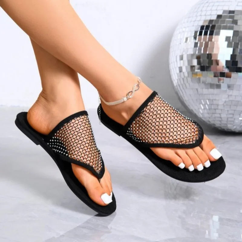 Women Slippers 2024 Summer New Flat Bottom Sandals Flip Flops Hollow Sexy Flats Bottom Slippers Slides Women Zapatos De Mujer