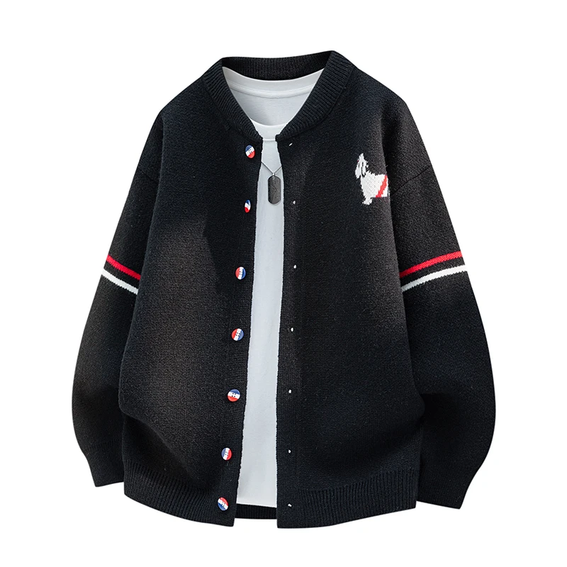 Saucisse chien Jacquard rayé col rond Cardigan pull hommes automne et hiver haut de gamme décontracté tricots veste