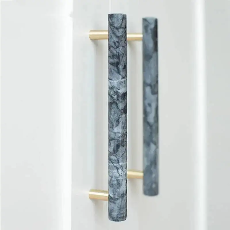 

Natural Marble + Brass T Bar Cabinet And Knobs Kitchen Cupboard Door Pulls Furniture Handle Dresser Knob Hardware