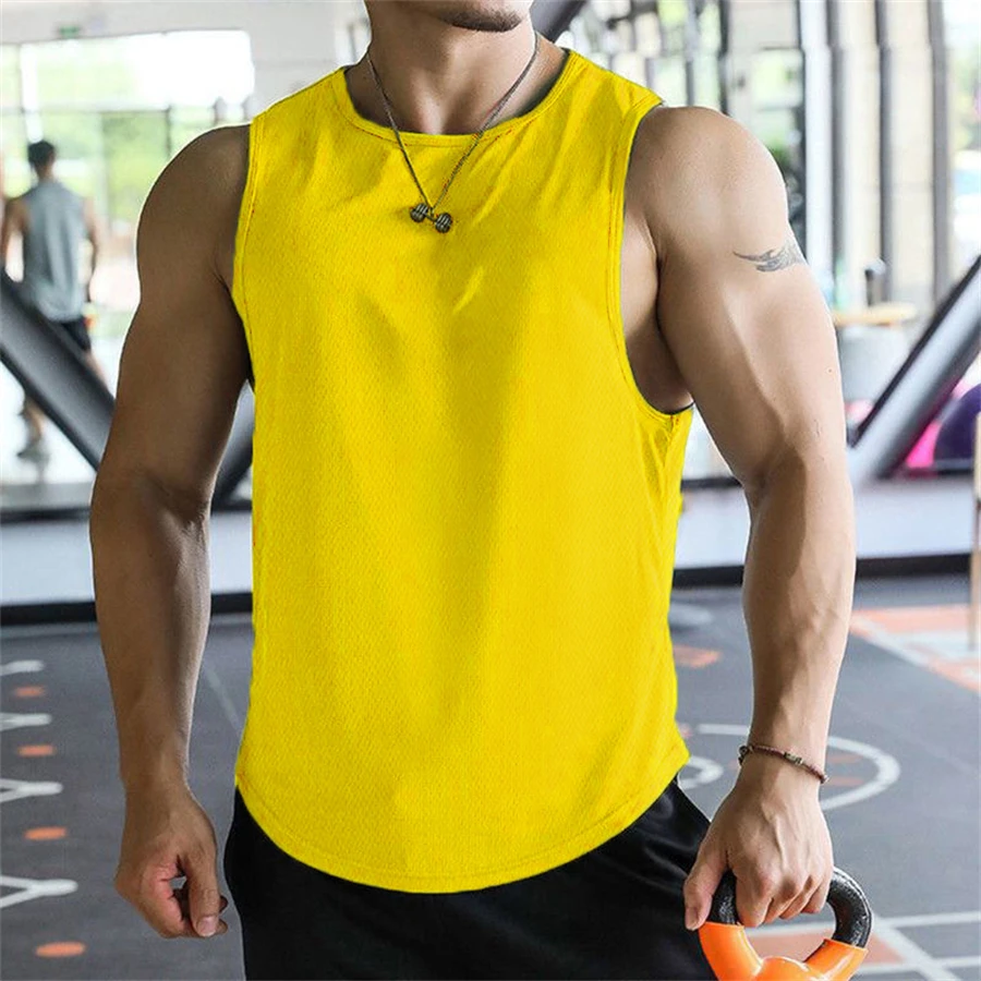 2024 new Men Tank Tops Sleeveless Shirt Polyester Mesh Material Quick Dry Breathable Men Workout Fitness Basketball Top Tee