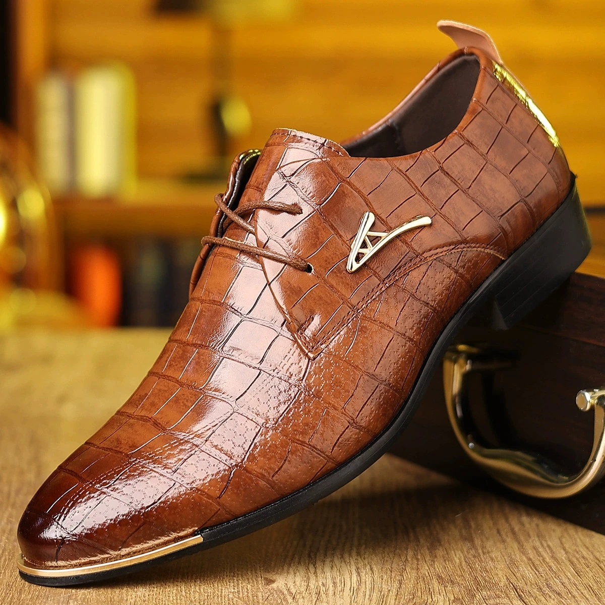 Fashion PU Leather Shoes Men Business Formal Dress Footwear Black Brown Casual Suit Comfortable British Style Groom Men Shoes view 2