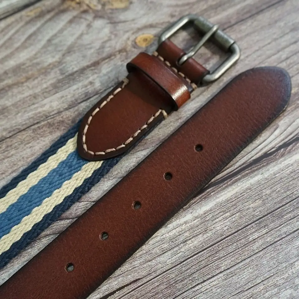 Needle buckle handmade head layer cowhide retro pantband men's and women's pure cotton braided belt casual canvas belt tide