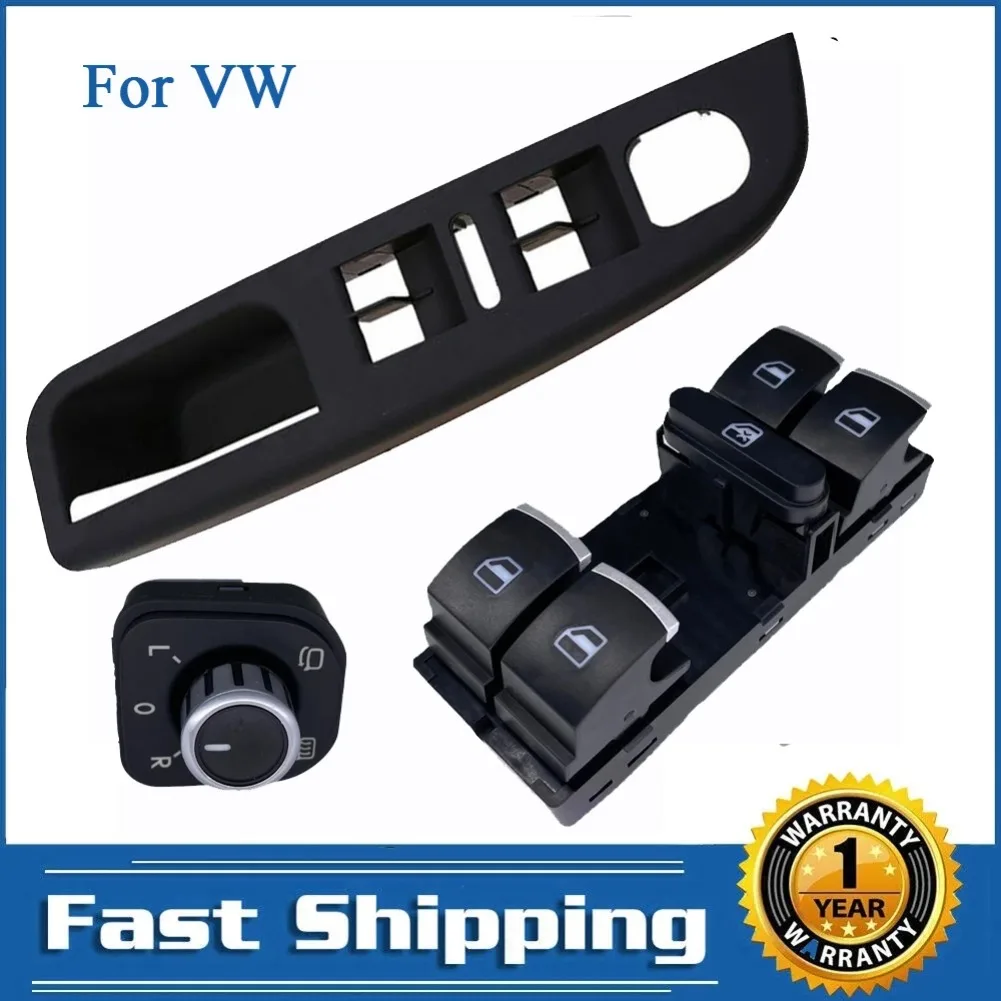 Interruptor de controle do espelho retrovisor elétrico cromado do lado esquerdo do motorista com painel para VW Volkswagen Golf Jetta MK5 5ND959857 5ND959565A