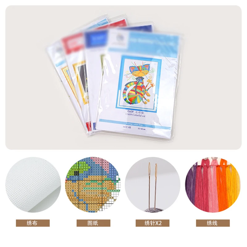 2863Home Fun Cross Stitch Kit Package Greeting Needlework Counted Kits New Style Joy Sunday Kits Embroidery Needle Minder DIY