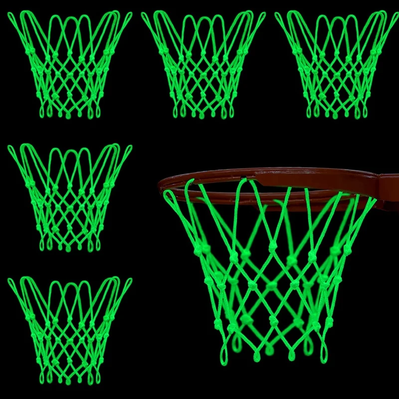 6 Pcs Nightlight Basketball Hoop Net Sun Powered Luminous Sports Basketball Net Outdoor For Kids 12 Inch In Diameter