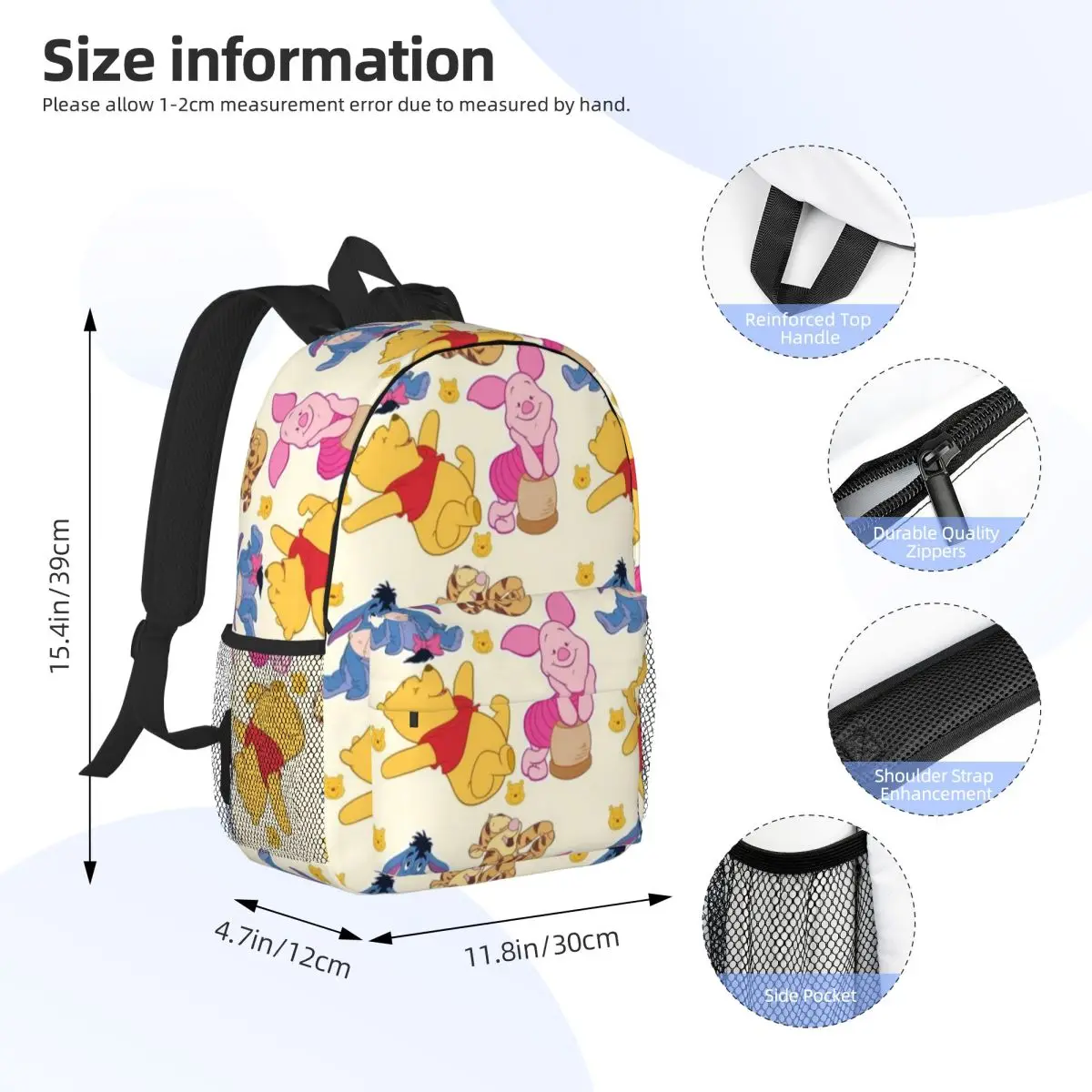 Pooh Bear New Fashionable Pattern School Bag Print Lightweight Backpack 15inch