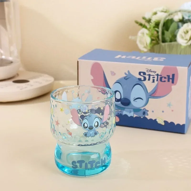 Cute Disney Angel Stitch Home New Fashion Creative Cartoon Pattern Printed Portable Glass Water Cup for Men and Women Couples