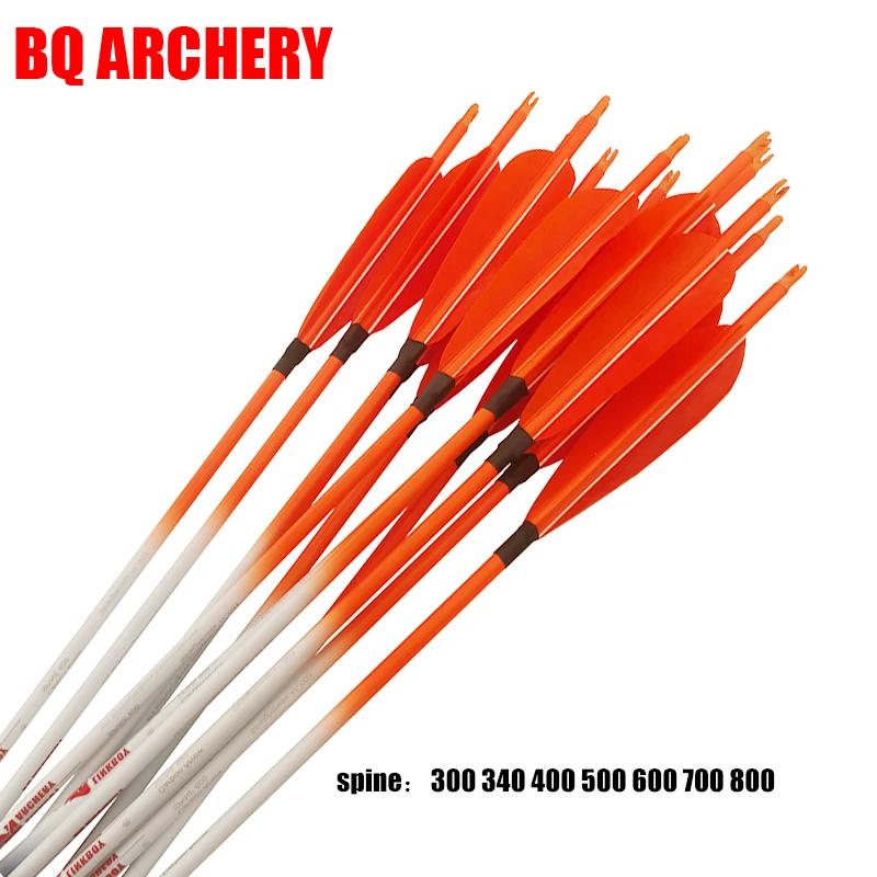 

Карбоновые стрелы для стрельбы из лука, перо индейки, пластиковый наконечник, охотничьи аксессуары, Sp300, 28-30 дюймов, 5 дюймов, 75 г, 6 шт.