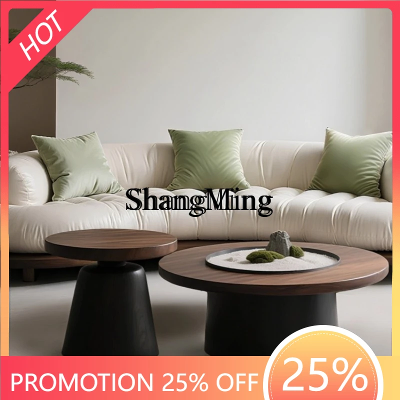 

ZYY round coffee table living room home light luxury high sense medieval wabi wind side table small table