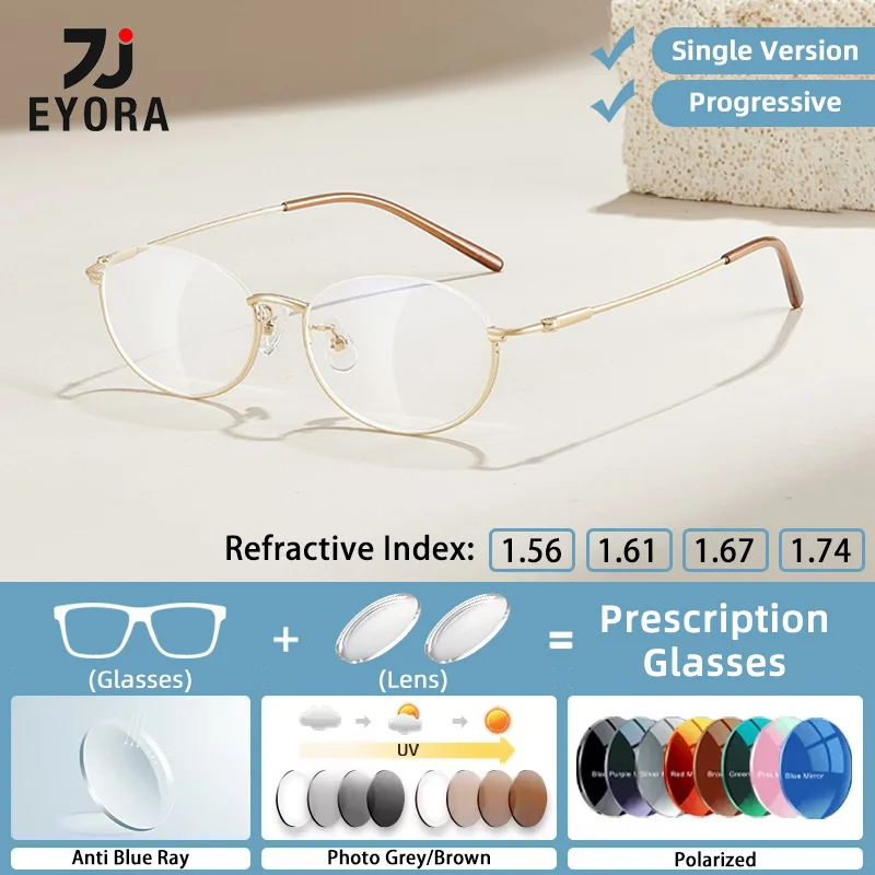 

EYORA Bottom Half-frame Oval Alloy Reading Glasses Myopia Eyewear Hyperopia Anti Blue Light Progressive Photochromic Eyeglasses