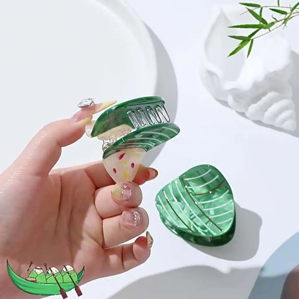 Waterproof Zongzi Shark Clip High-Quality Sweet Acetic Acid Hair Claw Chinese Style Green Rice Dumpling Hairgrips for Girls view 2