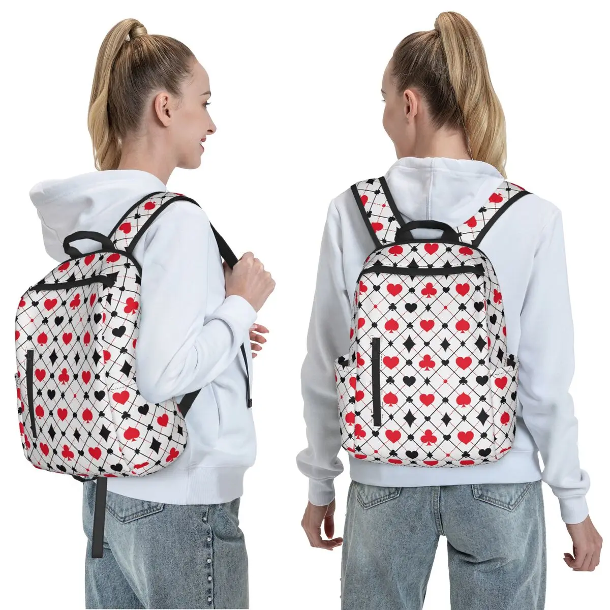 Playing Cards Poker Print Backpack Daypack Large Capacity Children BookBag School Bag Shoulder Bags for Men Women