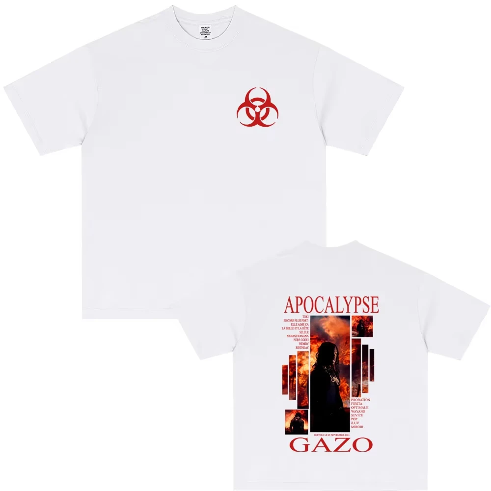 

Футболка с изображением рэпера Gazo APOCALYPSE, мужская и женская, в стиле хип-хоп, модная, в стиле поп-музыки, уличная одежда, женская повседневная футболка оверсайз с коротким рукавом