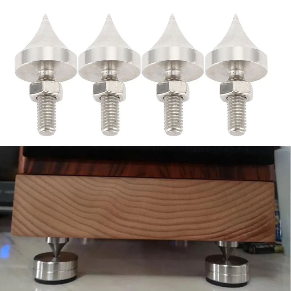 

4PCS Stainless Steel Speaker Spikes M6/M8/M10/M12 Shockproof HiFi Speaker Spike Shock Absorber Isolation Pucks for DVD Player