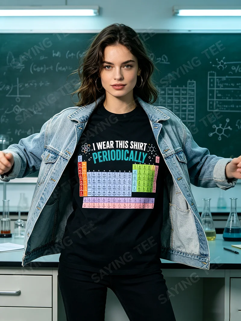 Ich trage dieses Hemd gelegentlich als Chemie-Periodensystem-T-Shirt, Y2k, personalisierte Streetwear-Kleidung, Chemie-Liebhaber-Grafik-T-Shirt – Detail 3