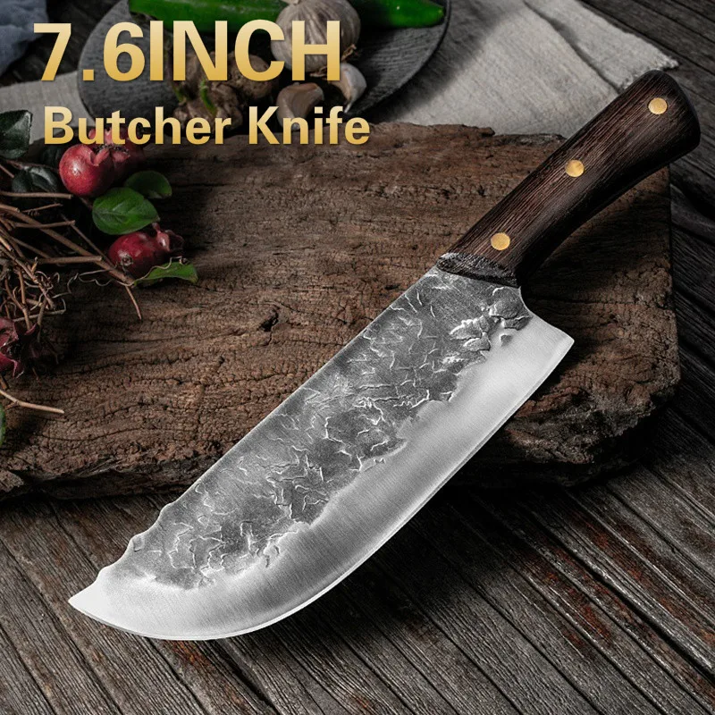 

7.6inch Handmade Forged Kitchen Knife Butcher Meat Chopping Cleaver Chinese Chef Knife 5CR15 Stainless Steel