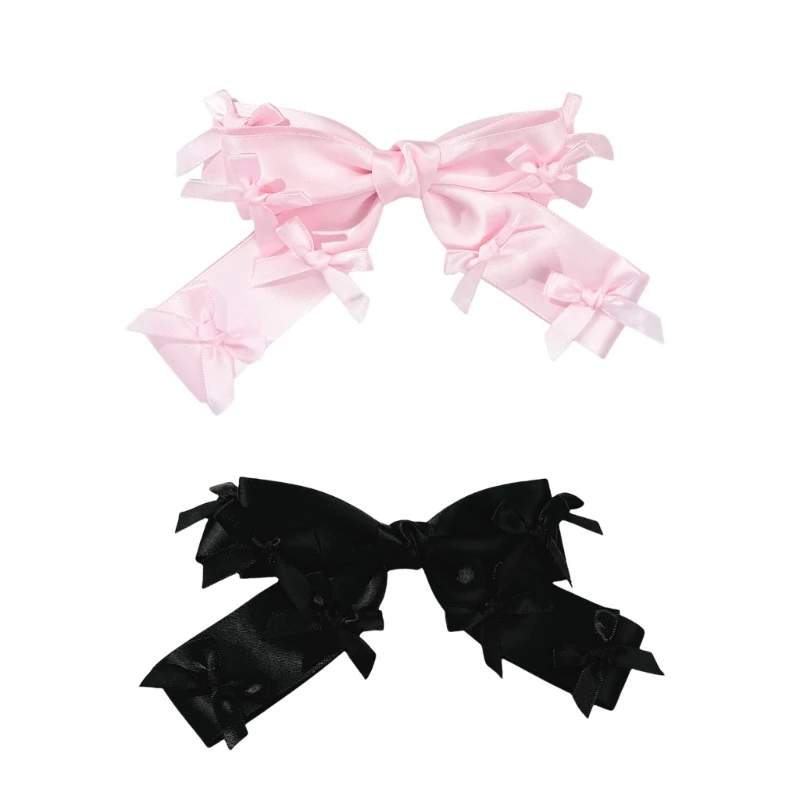 Girl Flat Clip Hairpin Barrettes Gothic Bows Silky Balletcore for Women Girl