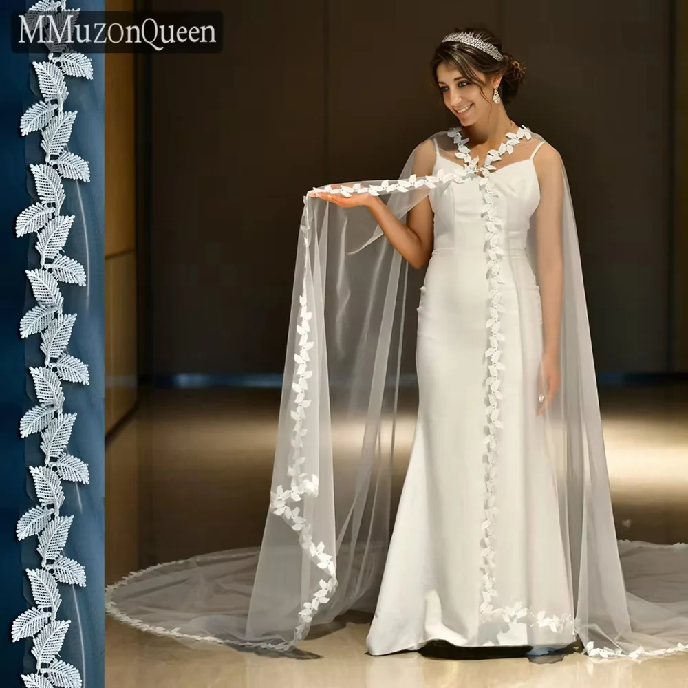 

TOPQUEEN MG28 Соборная свадебная тюлевая шаль с кружевом и листьями по краям, свадебная накидка, элегантный женский плащ, аксессуары для невесты, сделай сам, настраиваемый