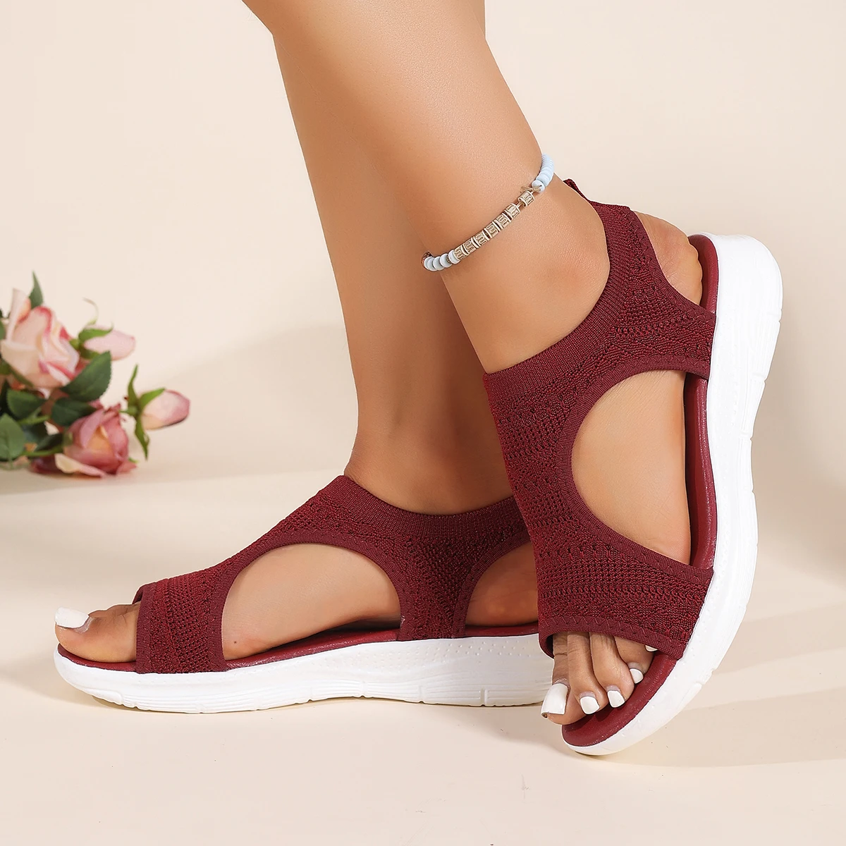 2026 Damen Sommer Neuheit Mesh-Strick Plateau-Sandalen Rutschfeste Sport-Sandalen Damen Lässige Offene Zehen Römische Leichte Sandalen – Detail 12