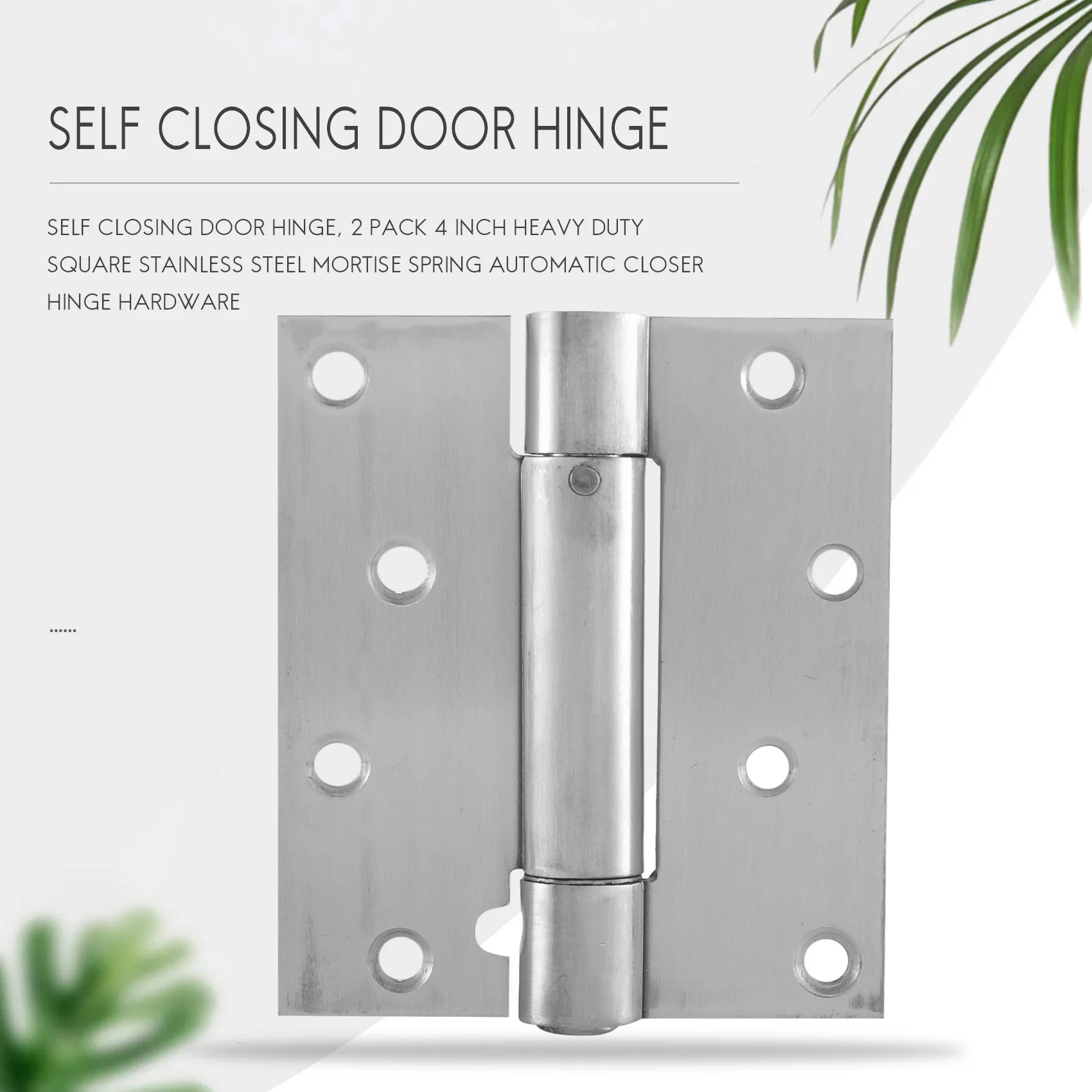 Self Closing Door Hinge, 2 Pack 4 Inch Heavy Duty Square Stainless Steel Mortise Spring Automatic Closer Hinge Hardware