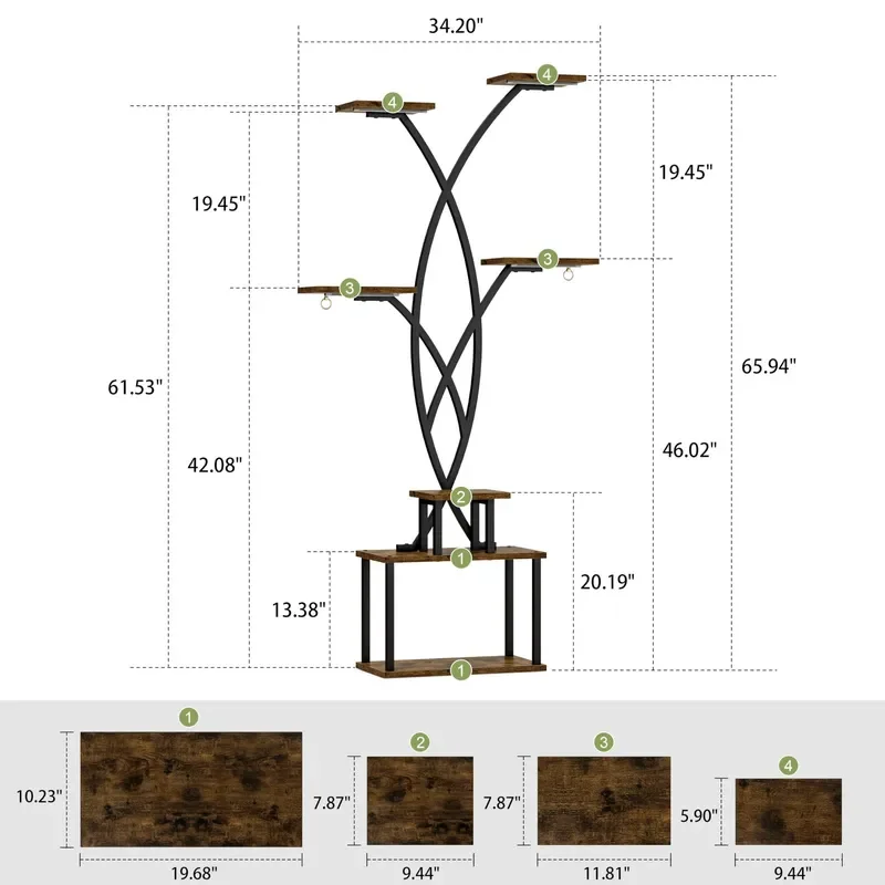 7 Tier Metal Plant Stand with Grow Light Tree Shape Flower Rack for Indoor Living Room Terrace Corner Decoration