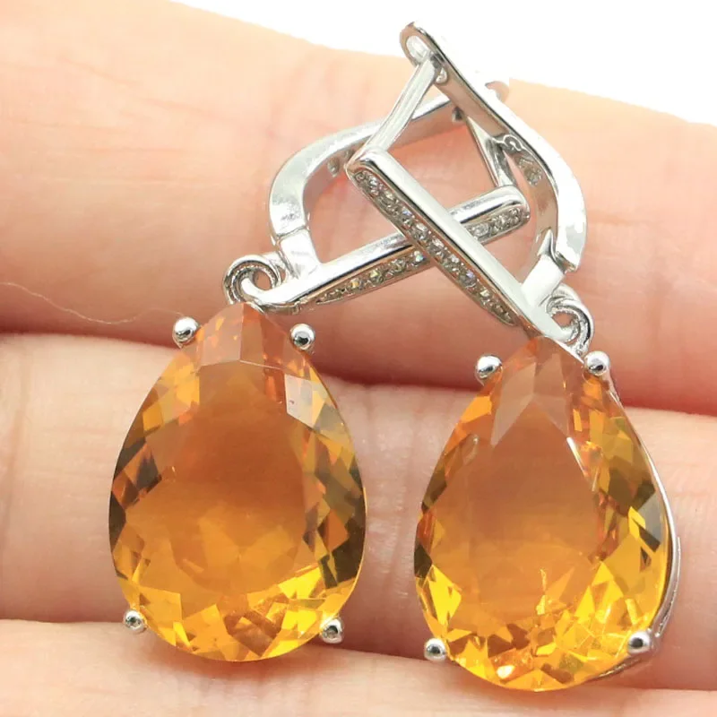 Imagem -03 - Brincos de Prata Esterlina Personalizados para Mulheres Forma da Gota Alexandrite Topázio Spessartine Granada Citrino Dourado Luxo 9g 925