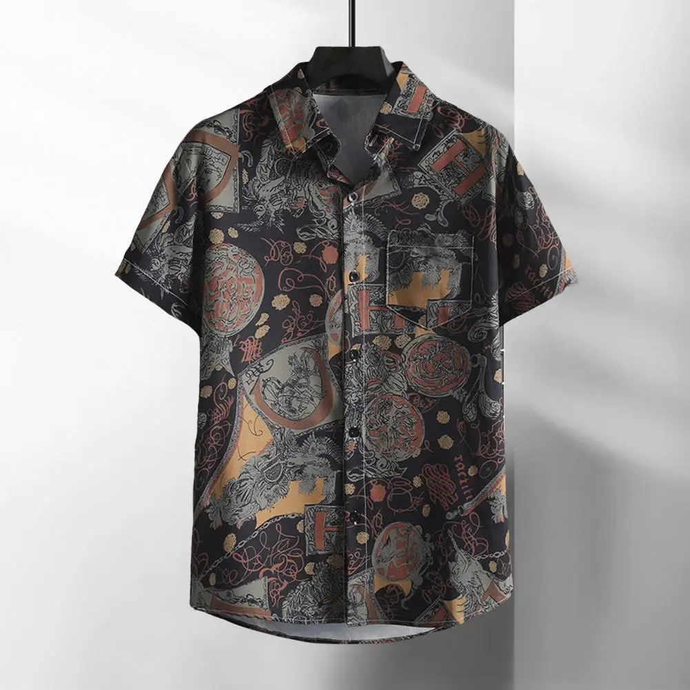 

Lightweight Shirt Button-up Shirt Tropical Style Men's Floral Print Shirt with Quick Dry Technology for Vacation Beach Top Loose