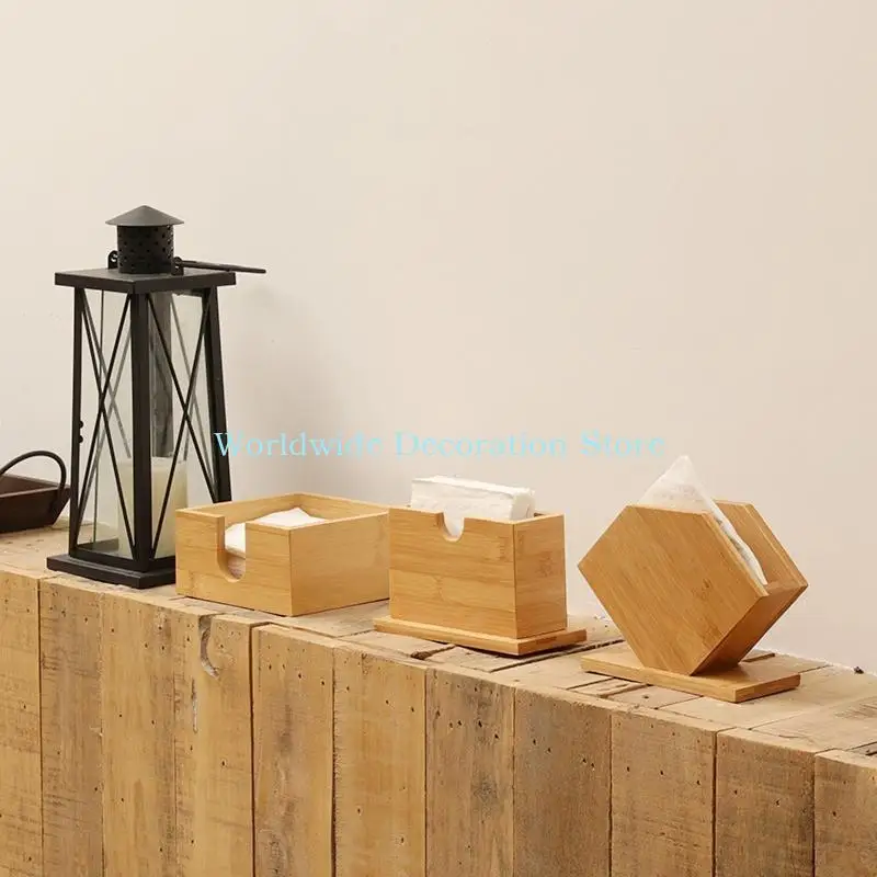 Q39B Bamboo Tissue Box Cube Fan Draw Paper Napkin Holder Boxes