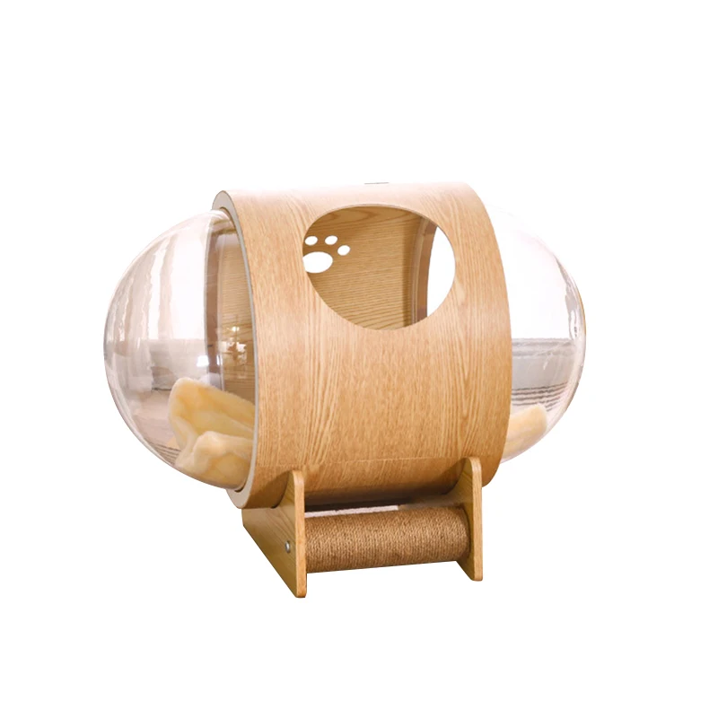 Space  cat's nest solid wood transparent acrylic drum house wooden sisial