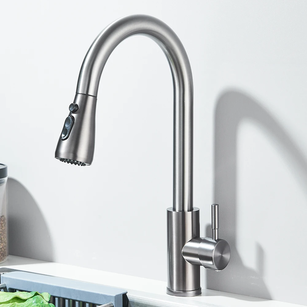 Stainless Steel Kitchen Pull-Out Faucet, Hot and Cold Household Splash-Proof Sink, Retractable Sink, Vegetable Washing Basin Fau