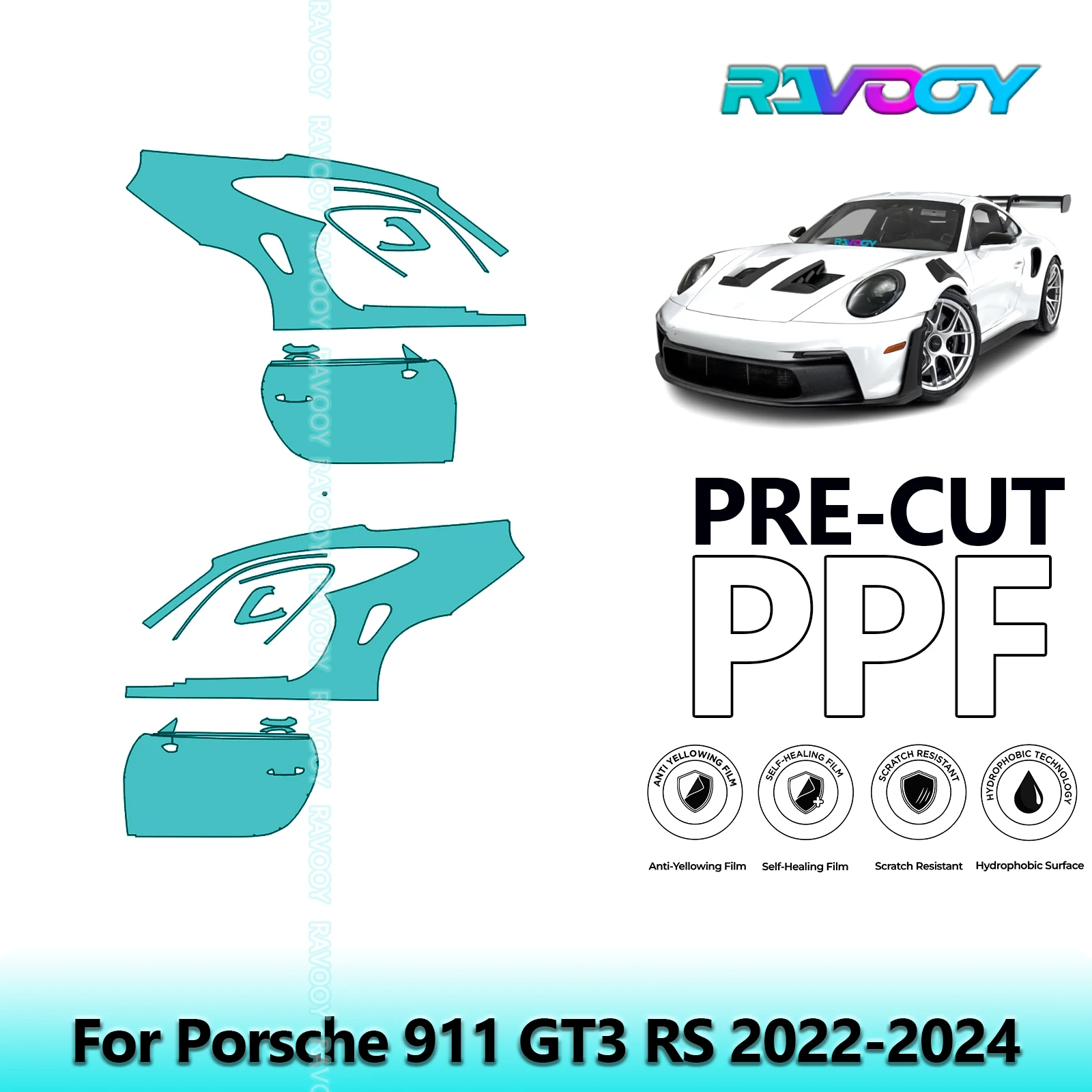 

For Porsche 911 GT3 RS 2022-2024 8.5mil Clear Matte Pre-Cut PPF Door & A/B Pillar Kit TPU Paint Protection Film Set