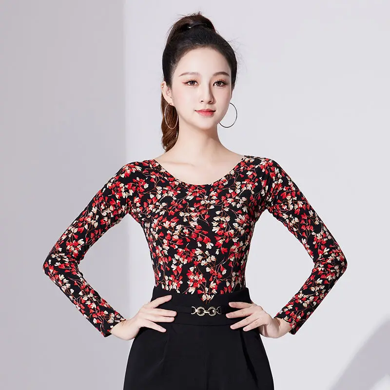 2024 New Spring Summer Women Latin Dance Top Long Sleeve National Standard Dance Practice Clothes