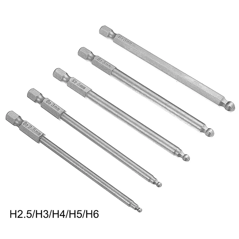 Juego de brocas hexagonales H2.5/H3/H4/H5/H6, juego de brocas de destornillador hexagonal de extremo de bola, brocas de destornillador magnético de 1/4 ", 5 piezas