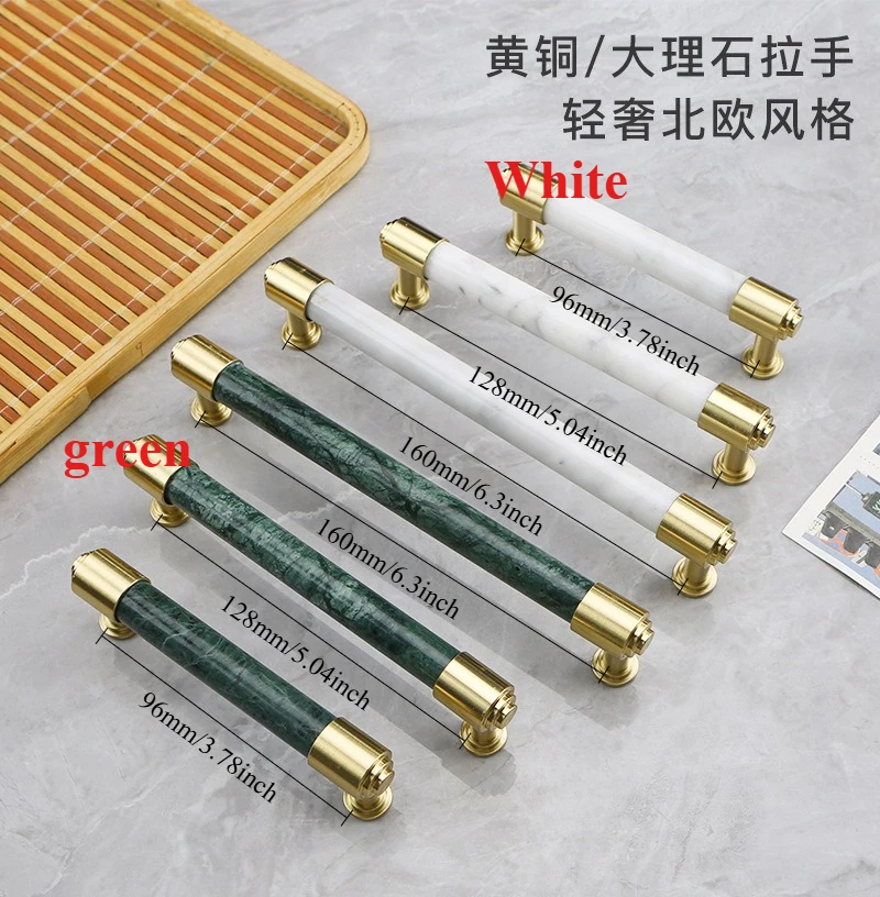 Natural Marble Furniture Handle Drawer Knob White Green Brass Handles For Kitchen Wine Cabinet Door Cupboard Wardrobe Pulls Diy
