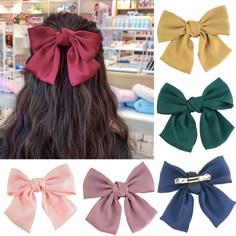 Big Hair Bow Ties Hair Clips Satin Two Layer Butterfly Bow For Women Bowknot Hairpins Trendy Girls Hair Accessories Barrettes