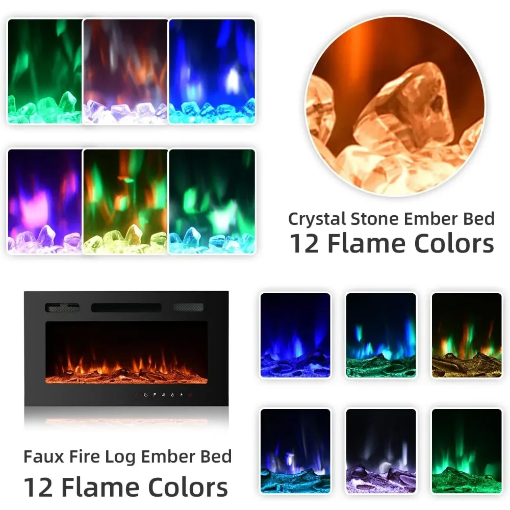 70'' Floating TV Stand with 36'' Electric Fireplace, High Gloss Finish Entertainment Center with 12Flame Fireplace Insert Heater image 2