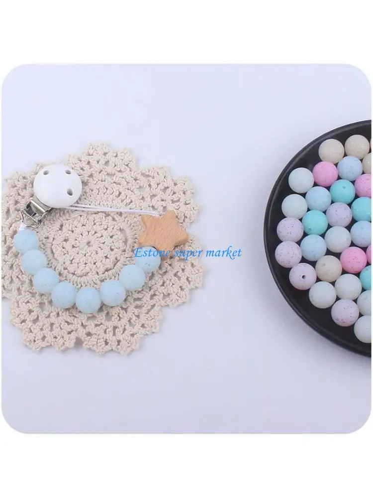 090B 5 Pcs 12、15mm Baby Teether Crystal Print Silicone Round Beads Soother