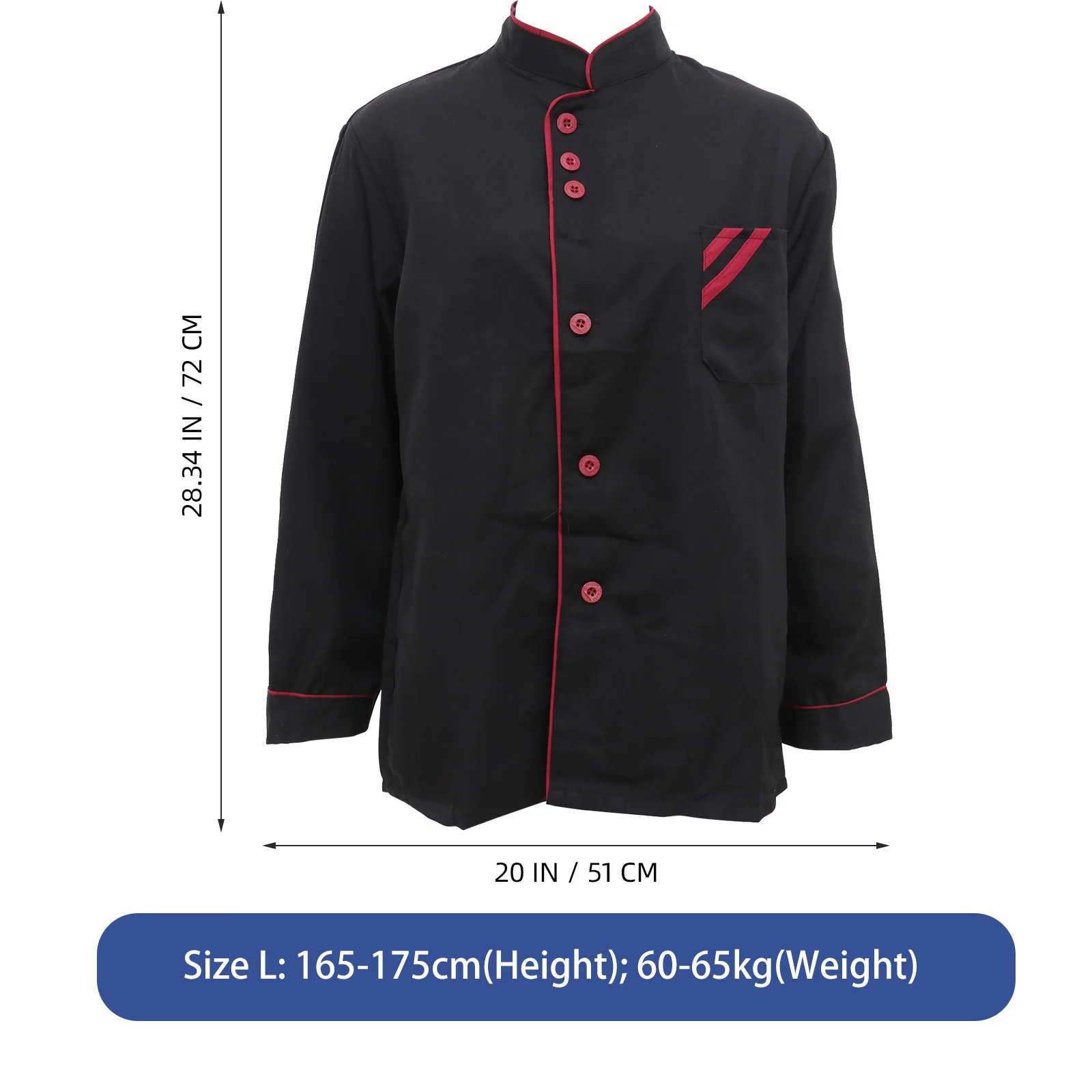 Unisex Long Sleeve Chef Jacket Wearproof Oil Proof Easy Wash Catering Coat for Restaurant Hotel Cooks L Black Chef Coat