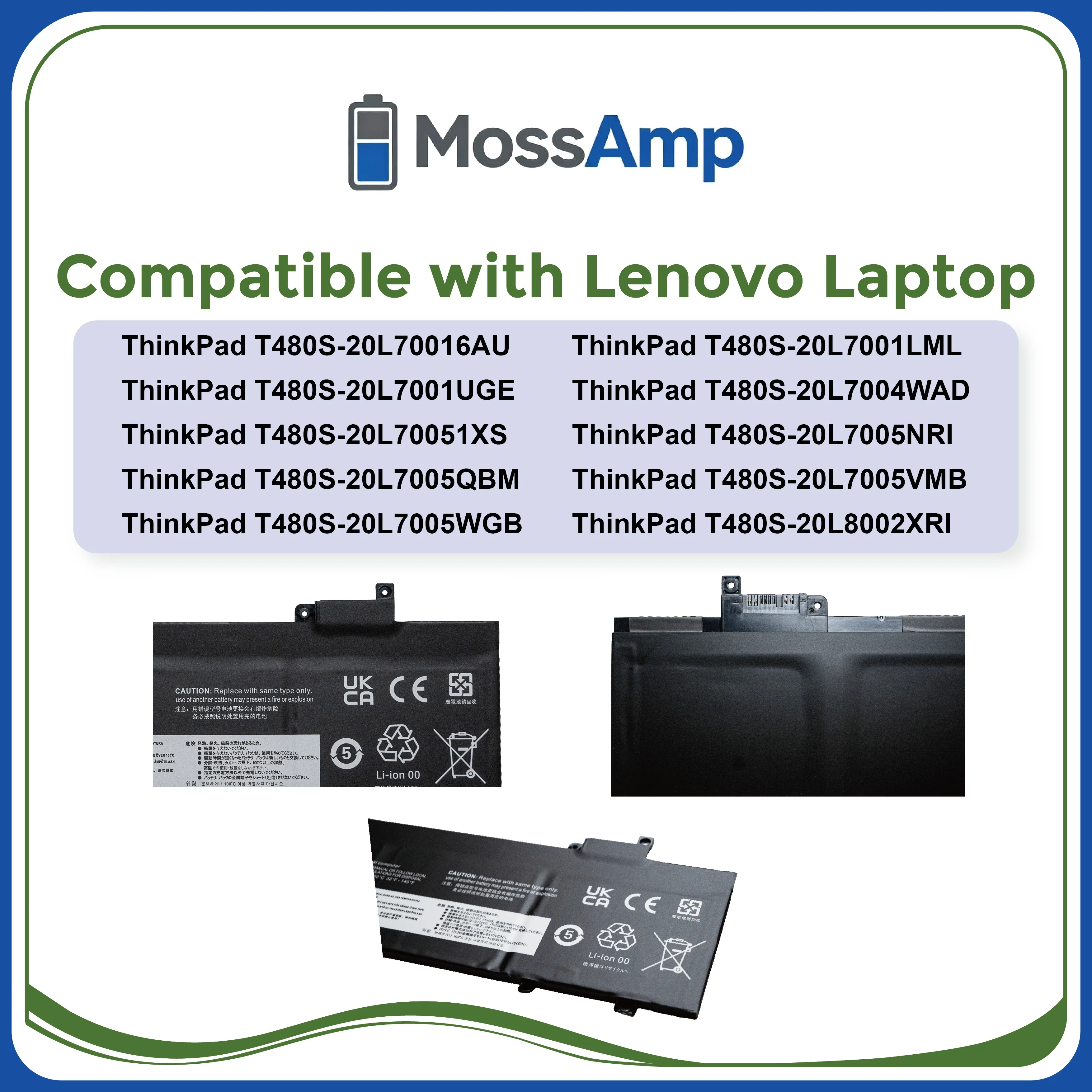 MossAmp 11.52V 57WH 01AV478 Laptop Battery for ThinkPad T480s T470s X1 Carbon L17L3P71 L17M3P71 L17M3P72 01AV477 01AV479 01AV480