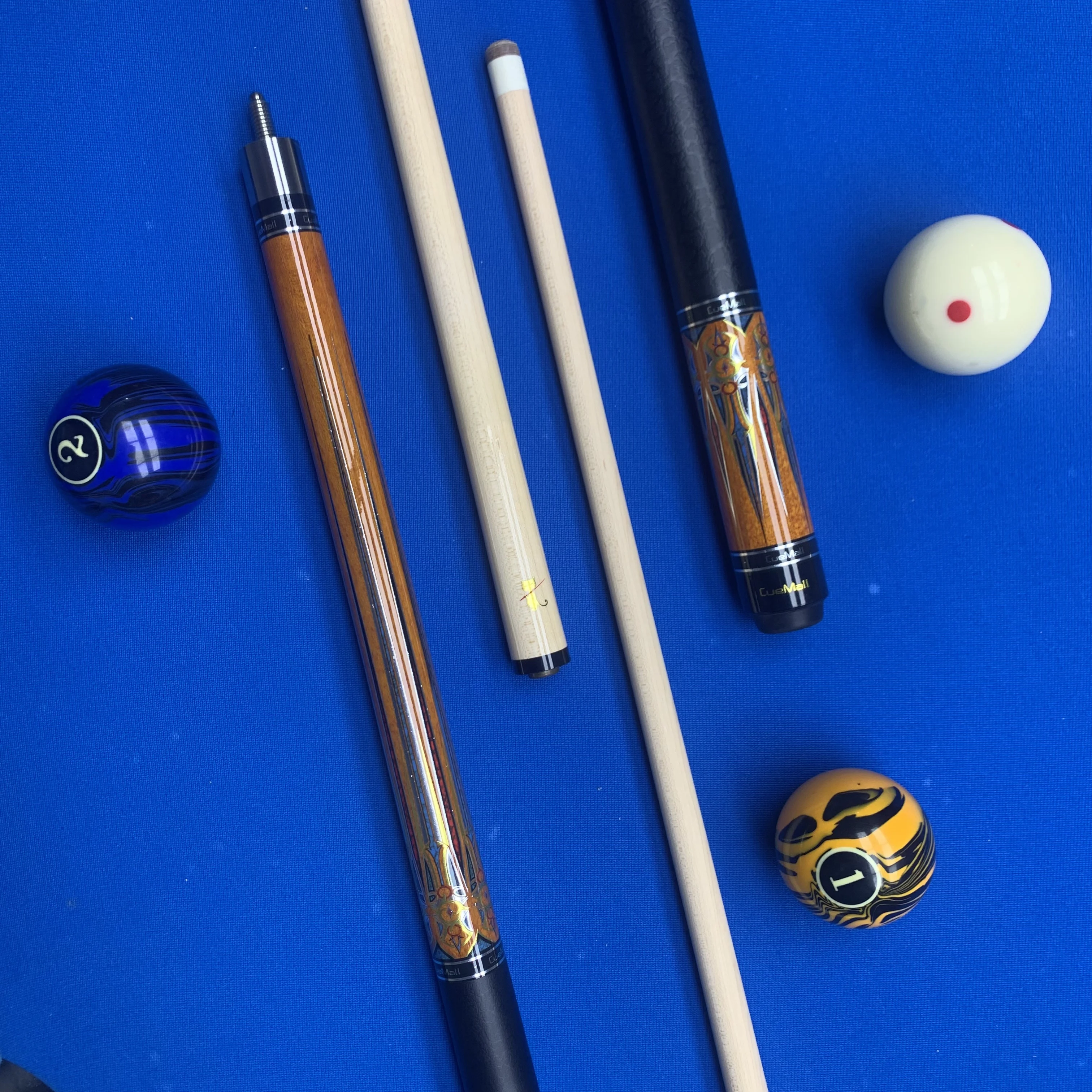 

Low-Deflection 12.5mm Pool Cue - Maple Wood, Non-Slip Grip, Decorative Pattern