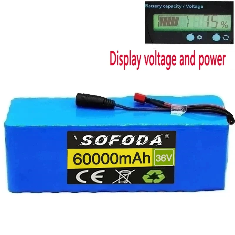 36V battery 10S4P 60Ah battery pack 1000W high power battery 42V 60000mAh Ebike electric bicycle BMS Capacity Indicator+charger