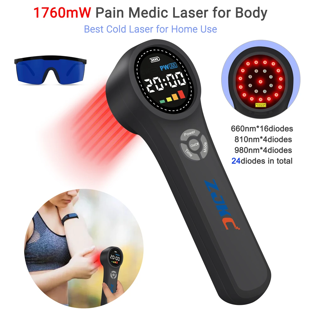 ZJKC LLLT Laser Treatment for Ligament Tear 660nm*16+810nm*4+980nm*4 Cold Laser Therapy Wand Handheld for Inflammation Pain