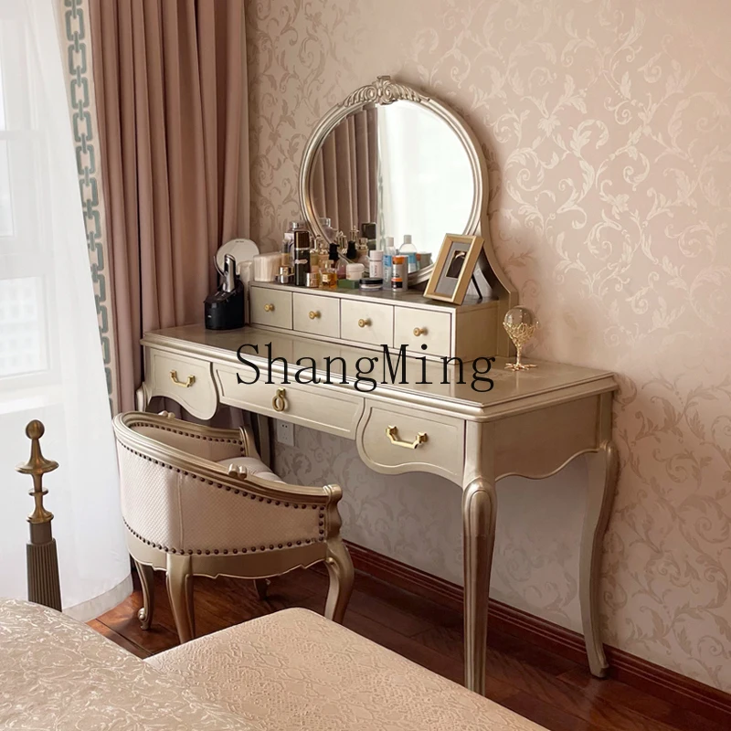 

CL solid wood dresser small apartment bedroom simple multi-functional storage with mirror makeup table