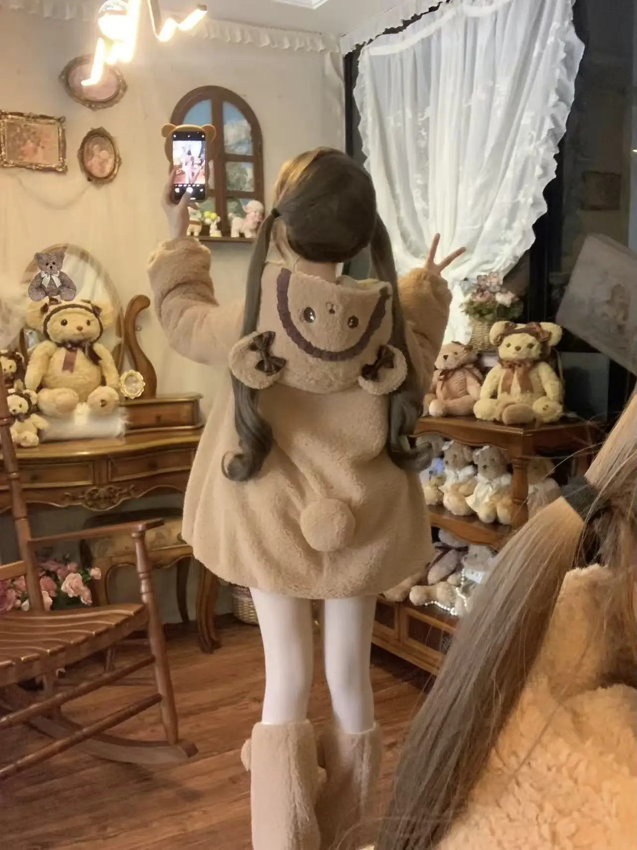 

2025 New Original Lolita Style Hooded Jacket Sweet Kawaii Thickened Plush Jacket Womens Winter Clothing Cute Girlfriend Clothing